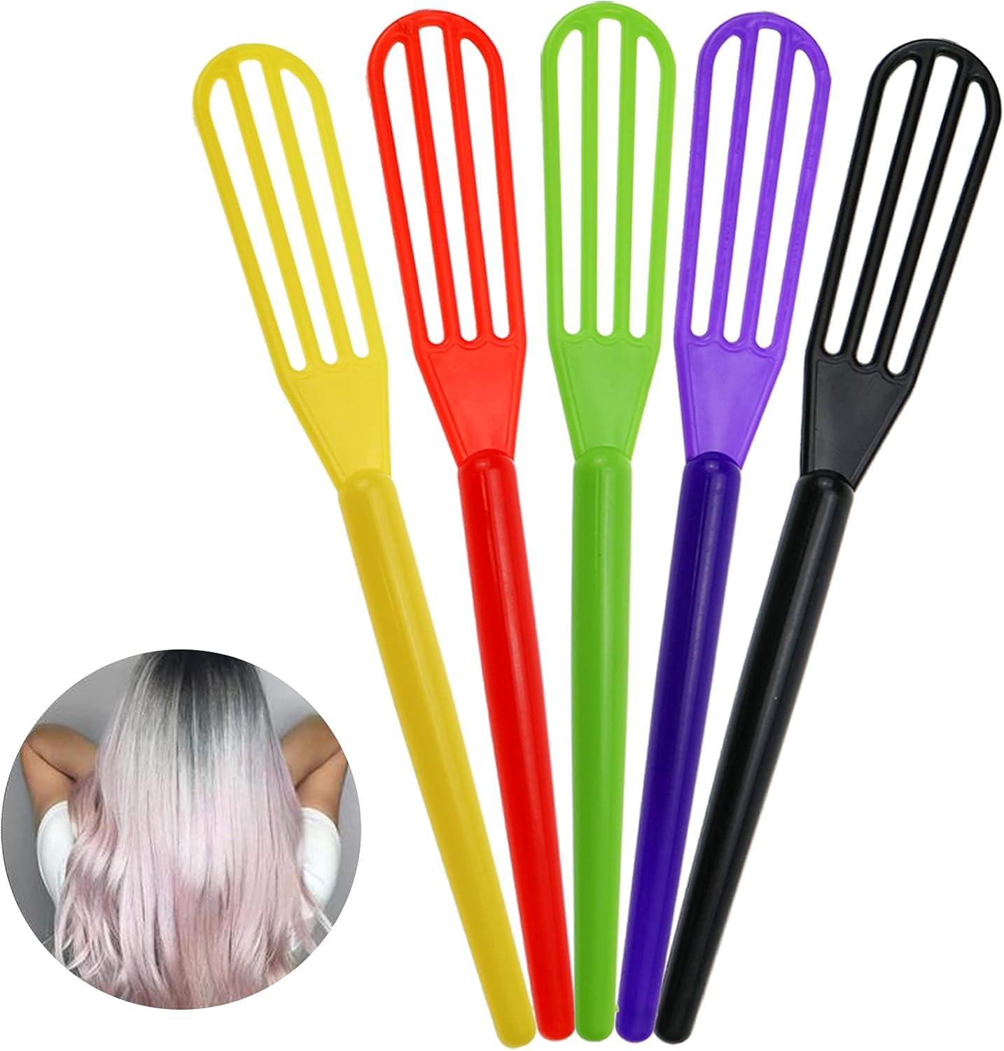 Ten piece plastic tint cream colorful spoon applicators laid out showing chemical resistant lightweight construction.