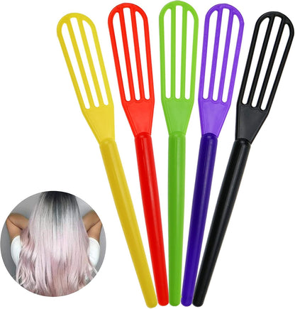 Ten piece plastic tint cream colorful spoon applicators laid out showing chemical resistant lightweight construction.