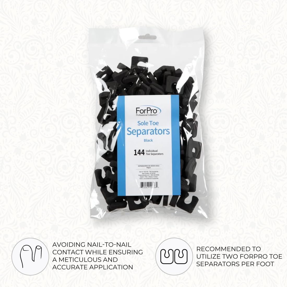 Soft foam toe spacers showing flexibility and size