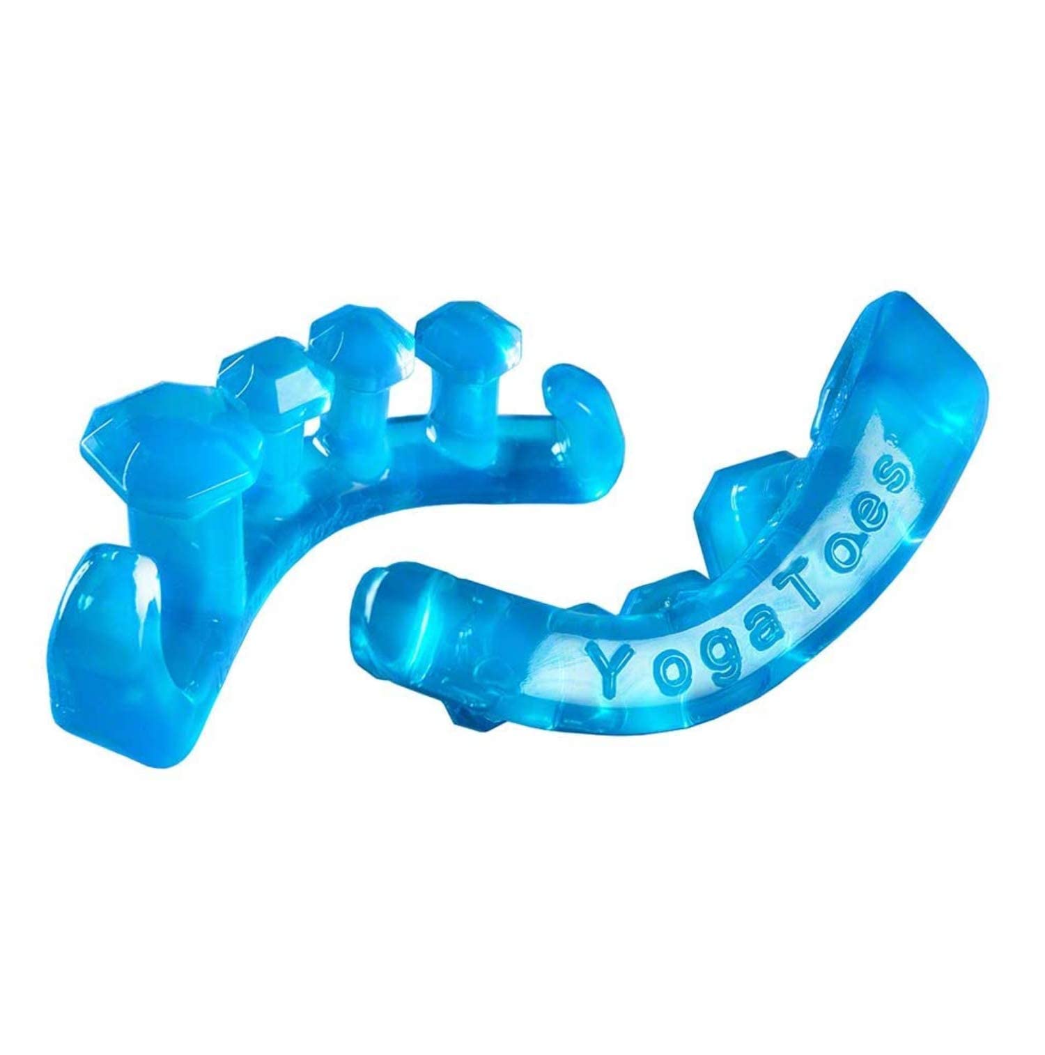 YogaToes GEMS sapphire blue gel toe separators on feet