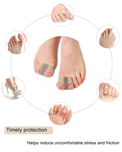 Top view of bunion toe separators on feet for alignment