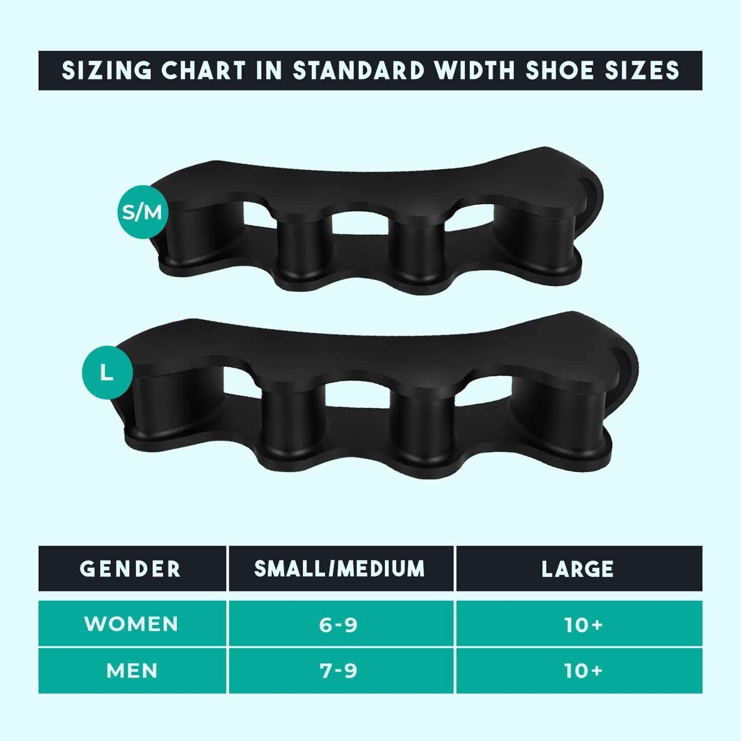 Vyce toe separators Small Medium size comparison