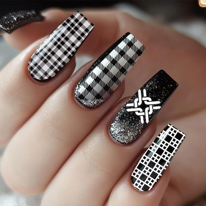 Finished salon style tartan nail art created using the professional steel stamping plates