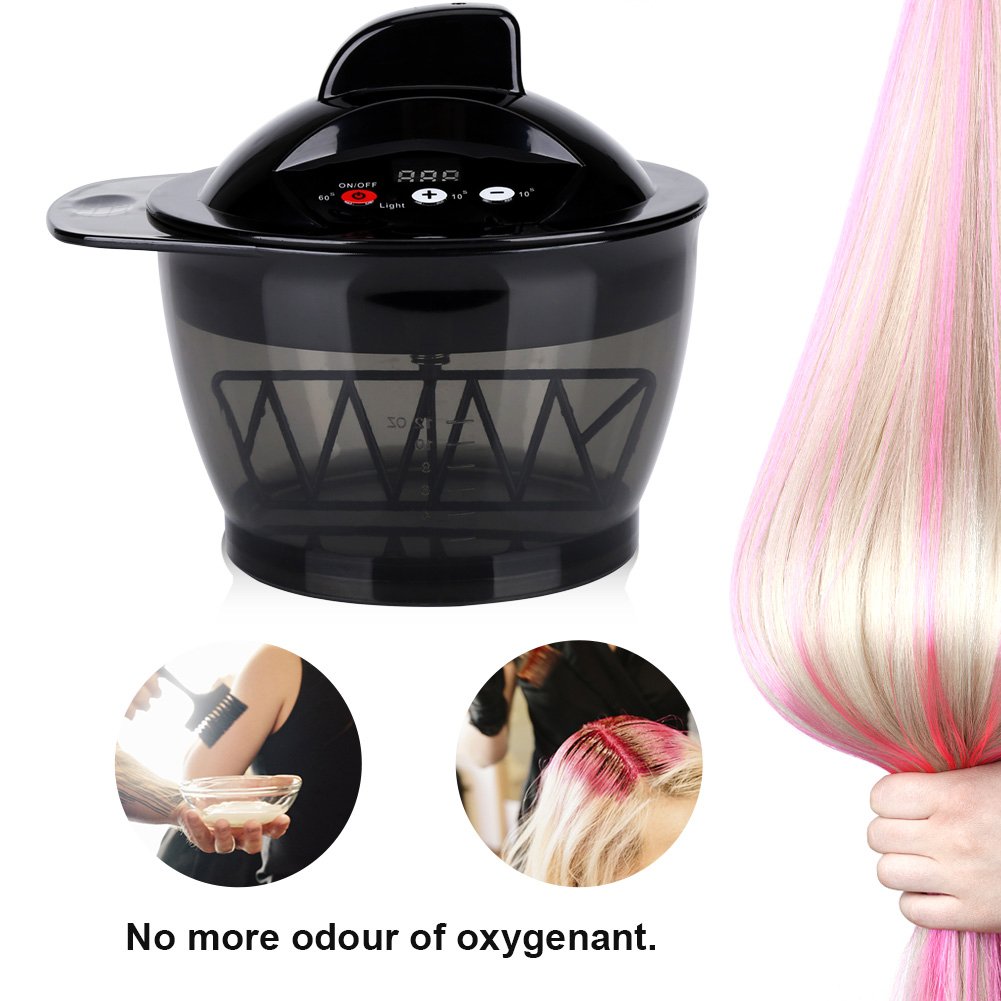 Top view of automatic barber coloring bowl with time selector buttons