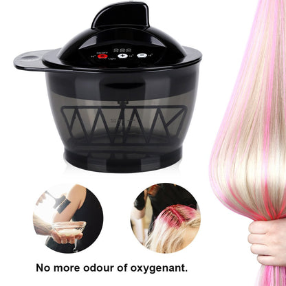 Top view of automatic barber coloring bowl with time selector buttons