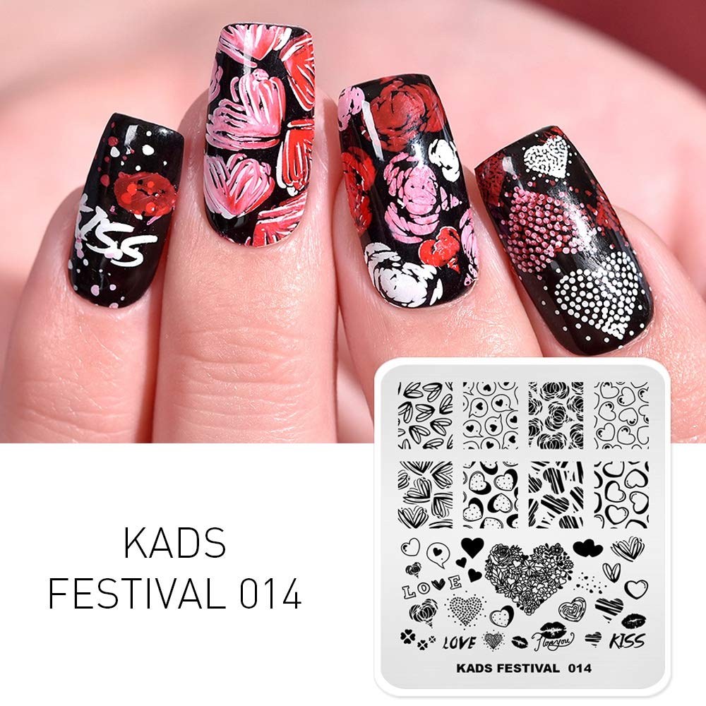 Stainless steel KADS FE014 manicure template with rose and romantic letter stencils
