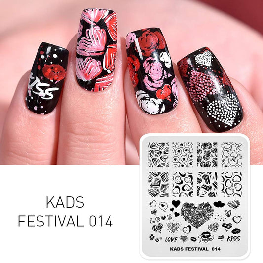 Stainless steel KADS FE014 manicure template with rose and romantic letter stencils