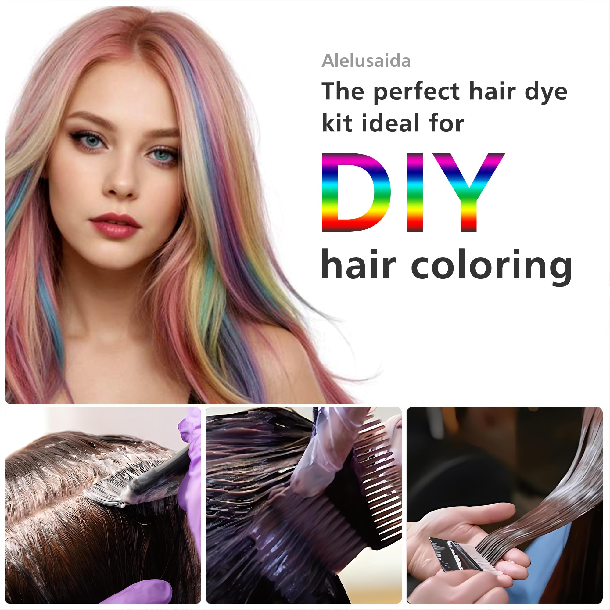 Alelusaida collapsible black silicone mixing bowl with hair tinting brushes and sectioning clips
