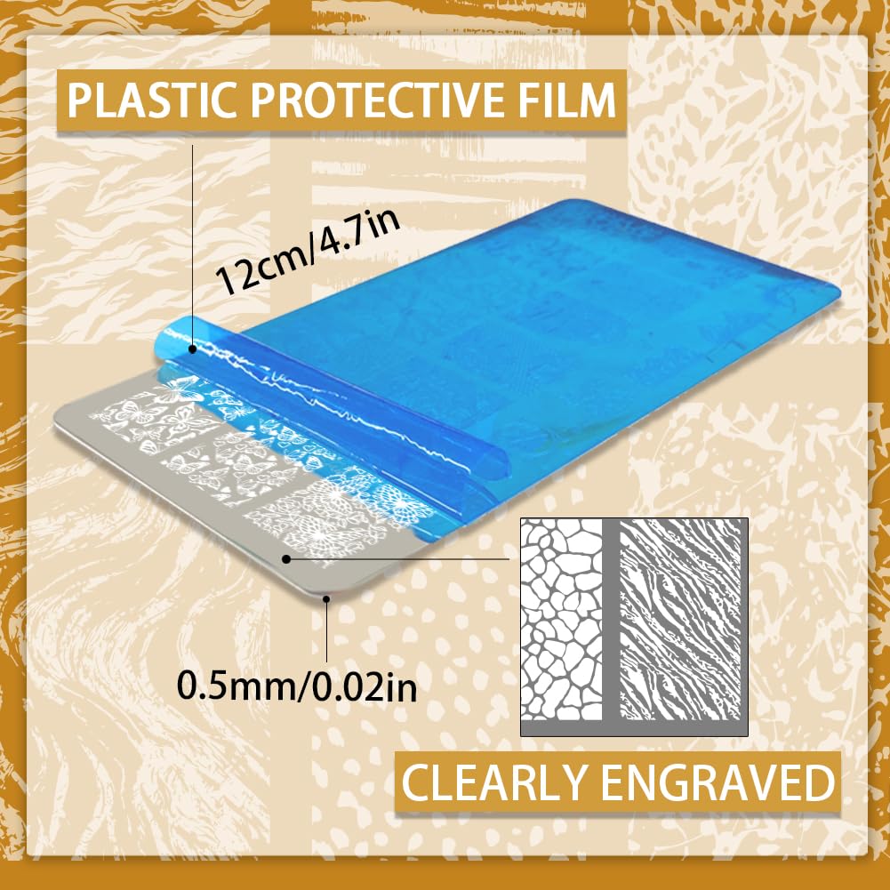 Three piece stainless steel nail stencils featuring cracked rock texture designs