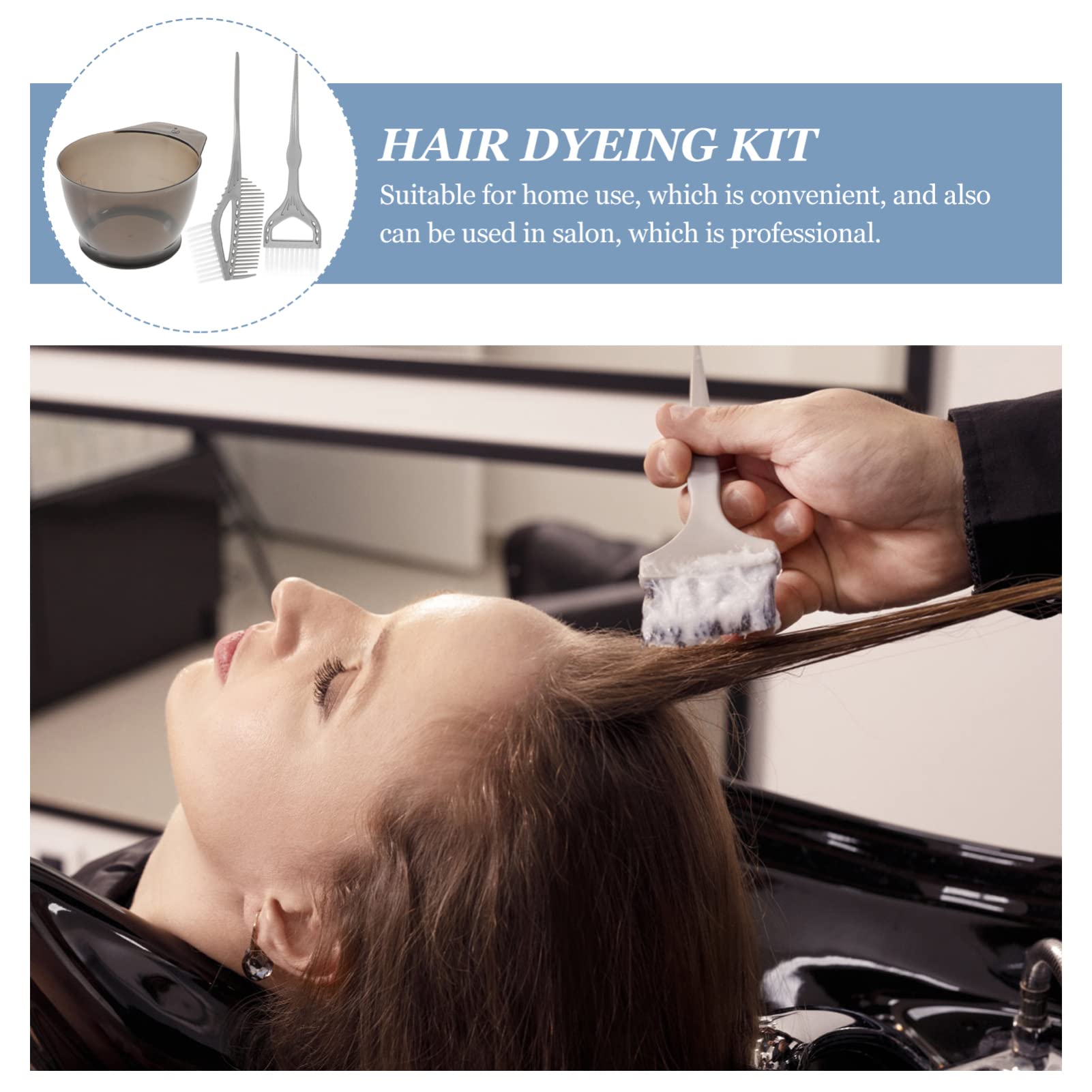 Top angle shot of the complete 3-piece Healifty hair dying accessory set including the bowl, brush, and comb.
