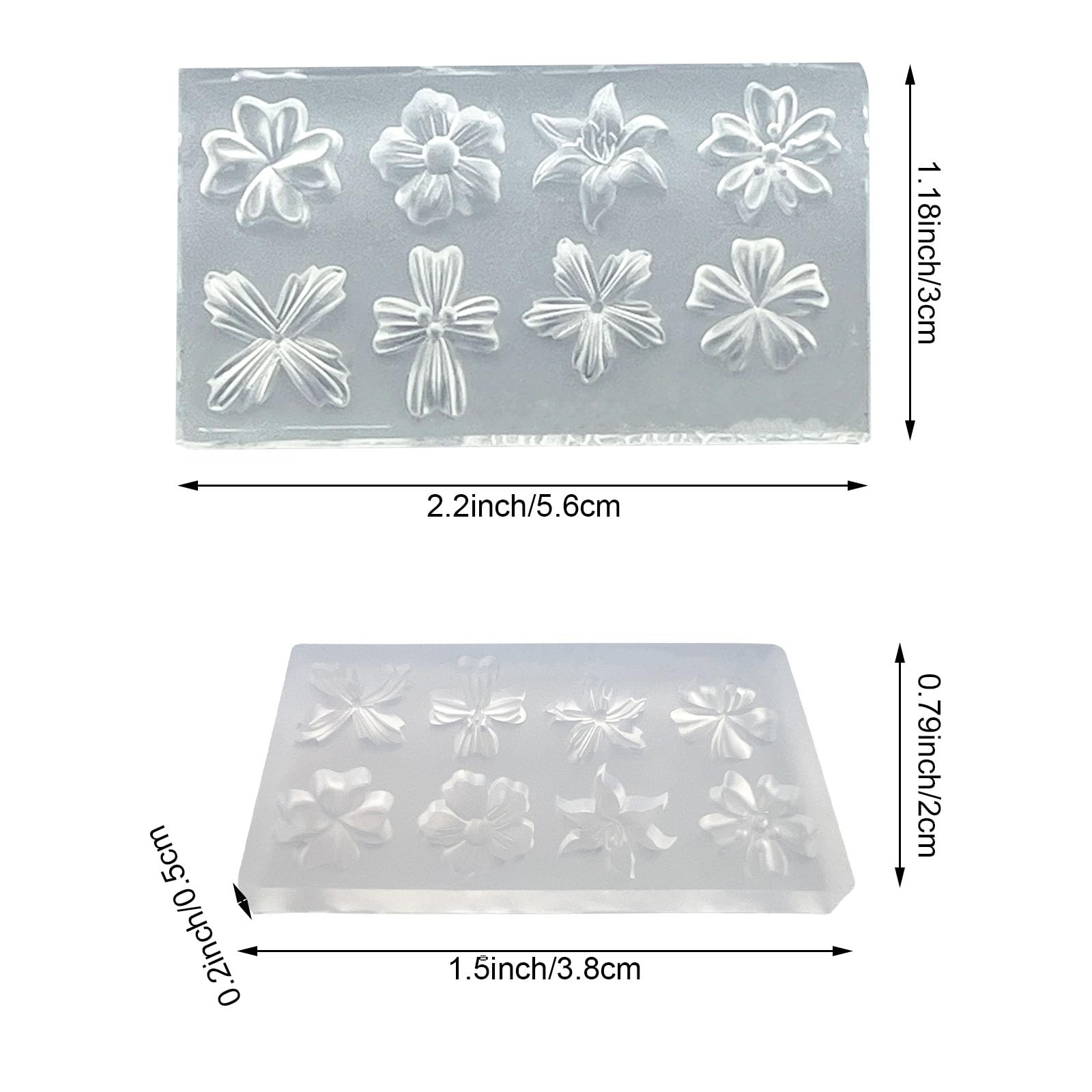 Two piece clear rectangular silicone templates featuring cherry blossom and tulip shapes for DIY nail art