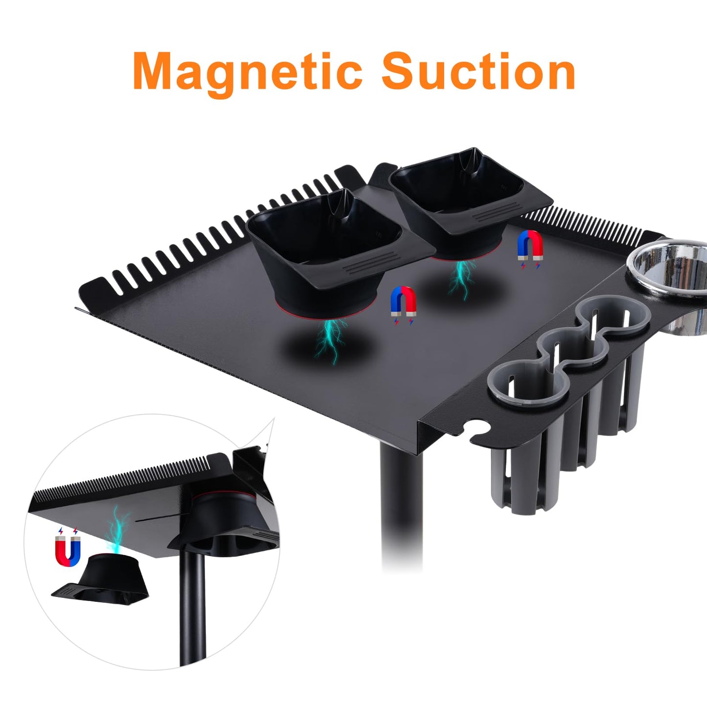 Bestauty salon color bowl attached securely to an iron trolley cart to prevent spills