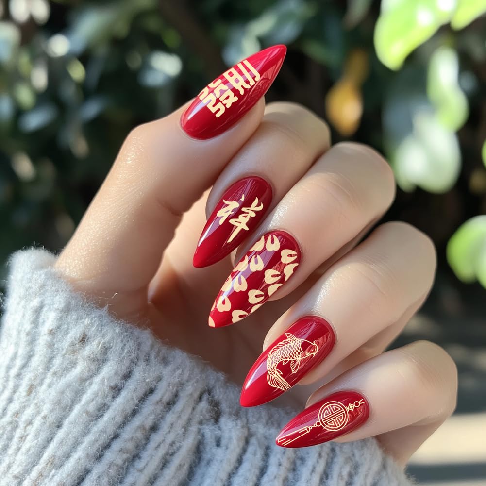 High quality reusable nail image plates showcasing detailed festive Chinese New Year graphics.