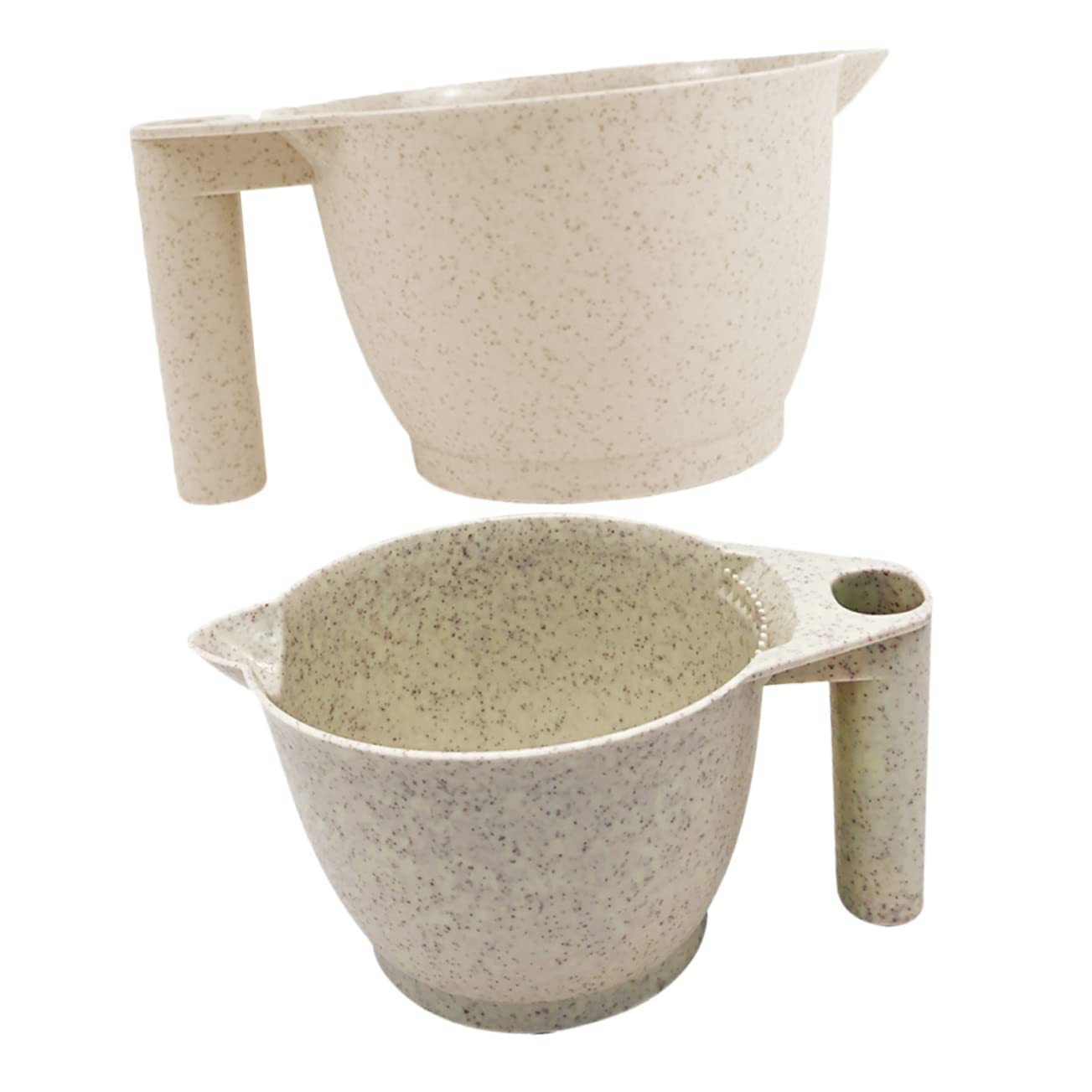 Beige Minkissy hair coloring bowls being rinsed under a tap to demonstrate easy cleanup.