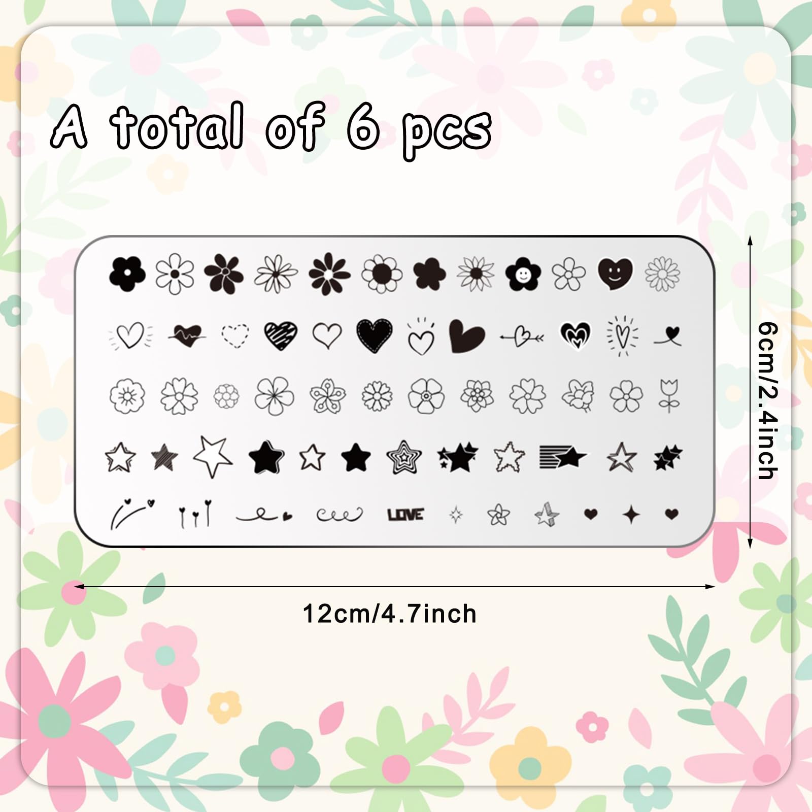 Stainless steel nail stamping plates featuring butterfly and flower patterns