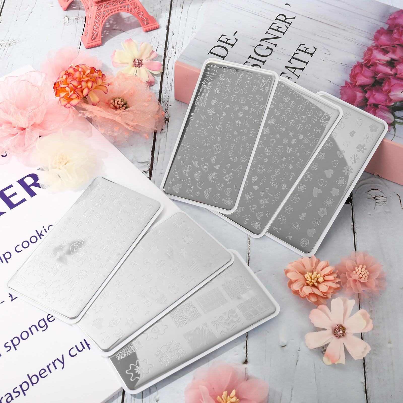 Collection of six rectangular nail stamping plates for DIY manicure