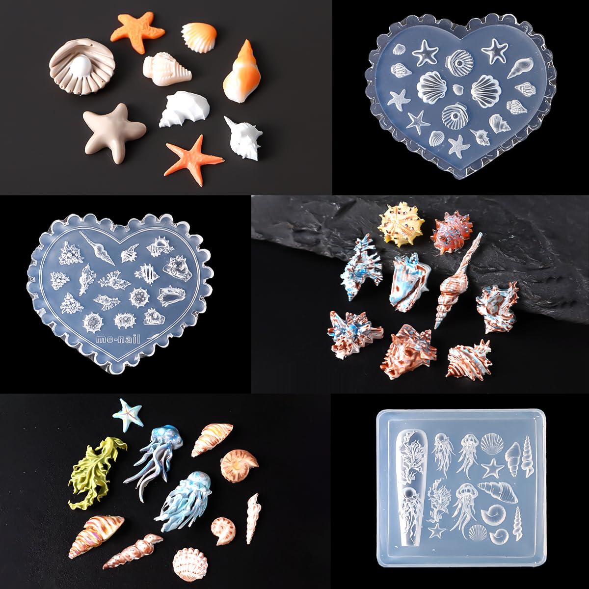 Using color gel polish and a UV lamp to cure custom starfish charms inside the manicure tool