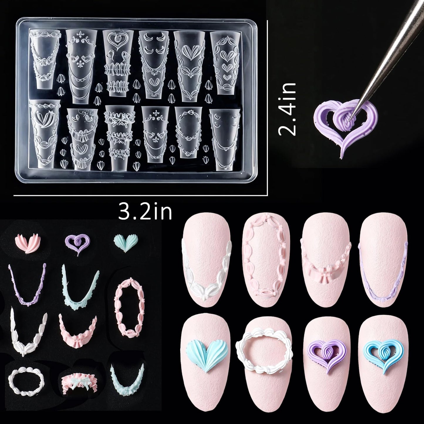 WOKOTO embossed lace transfer stencils for handmade 3D gel nail charms