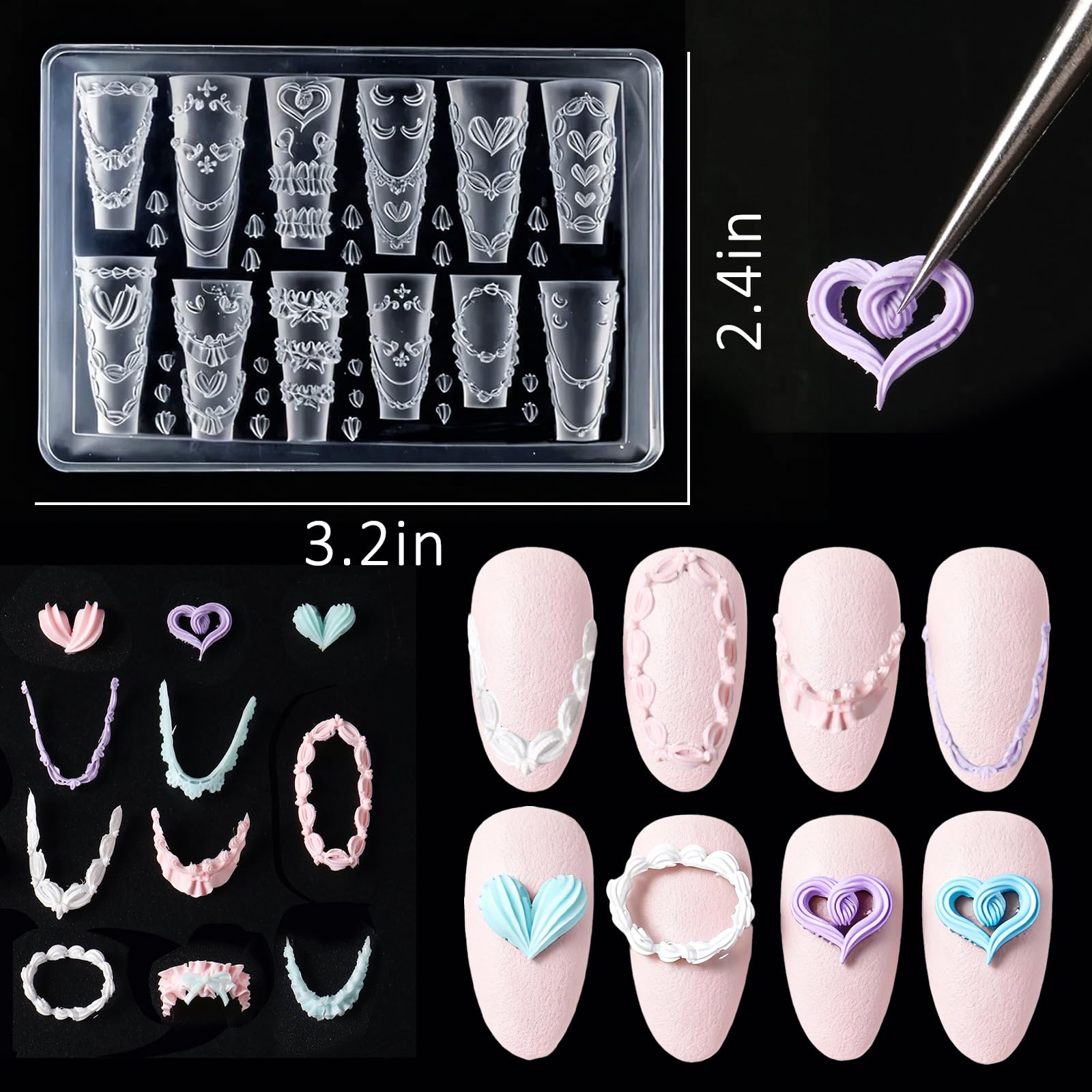 WOKOTO embossed lace transfer stencils for handmade 3D gel nail charms