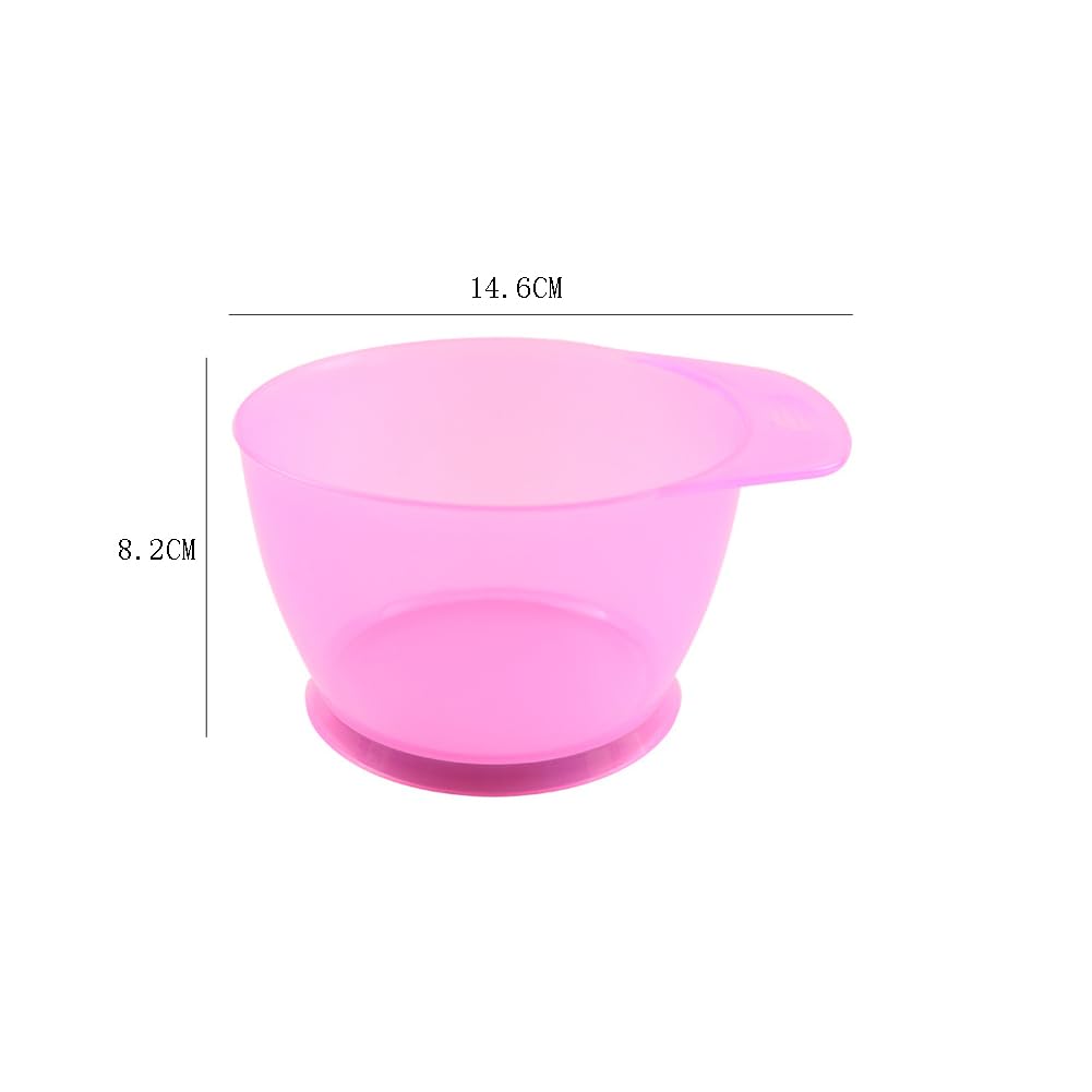 Four piece set of pink plastic hair dye bowls showing the convenient anti slip handle design