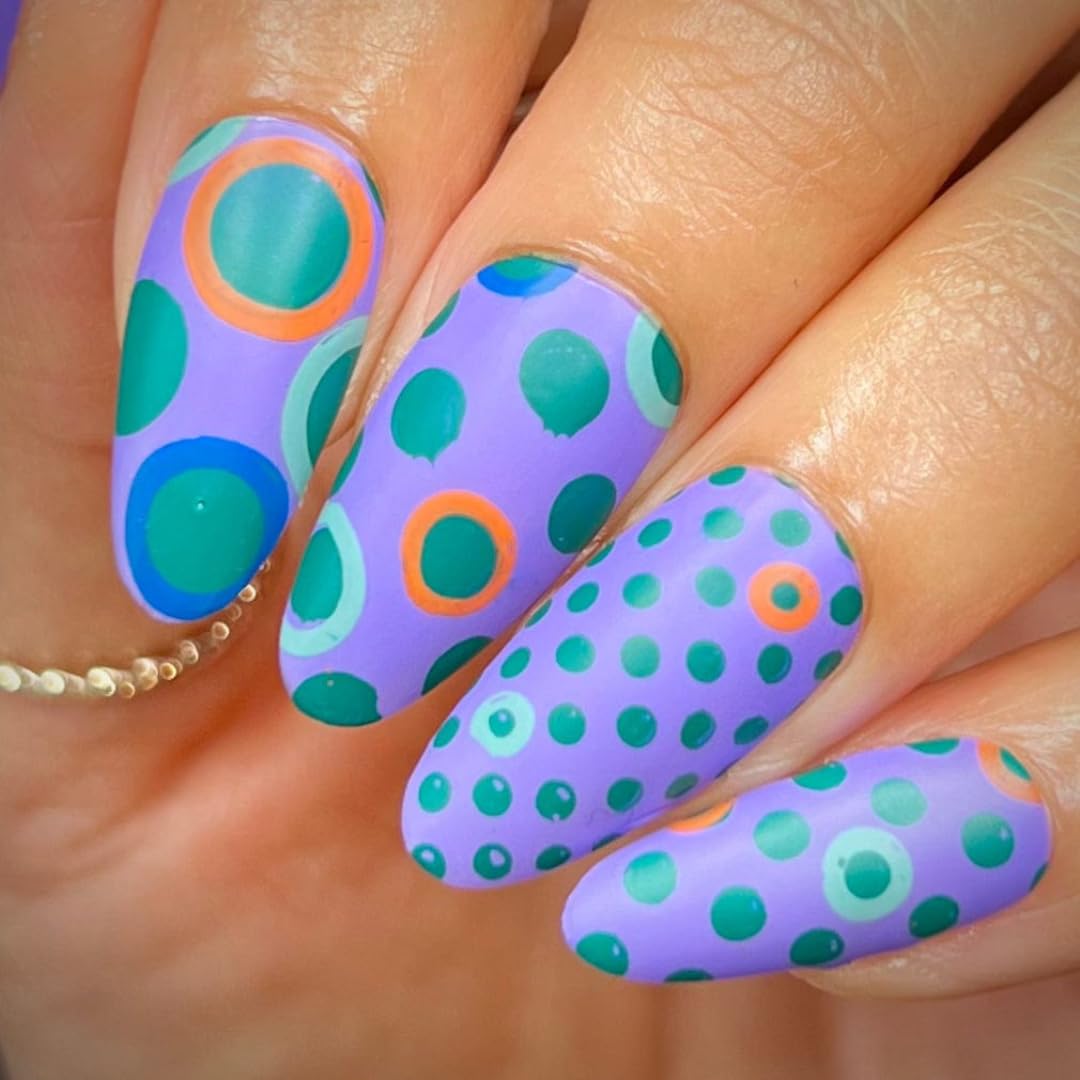 Authentic USA imported Maniology nail art template featuring classic retro dotted styles.