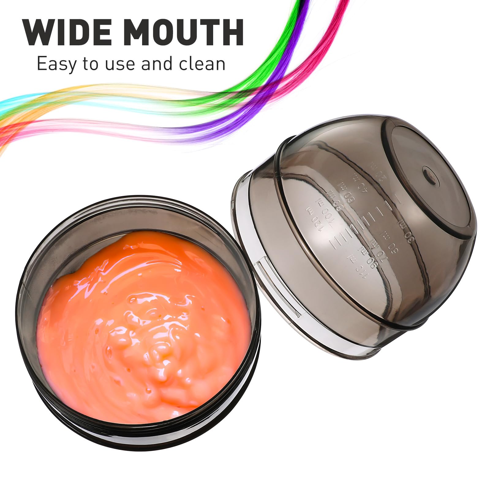 Beavorty hair tint shaker mixer bowl opened to demonstrate the double-ended functionality for measuring hair color