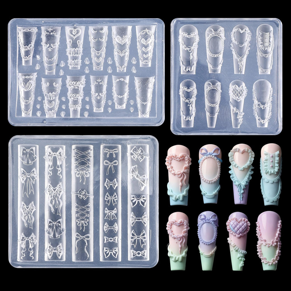 Complete packaging contents of the authentic imported three piece bow theme nail art kit.