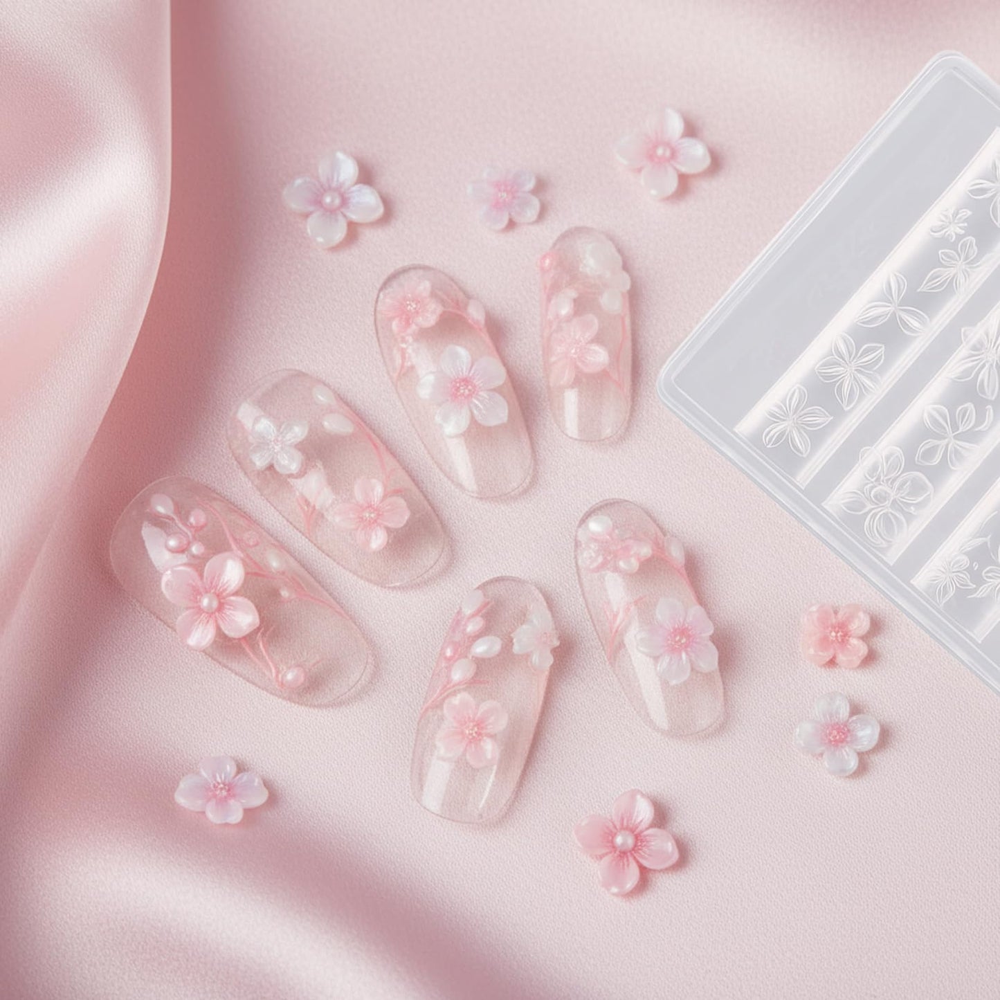 Side angle view highlighting the depth and embossed textures of the reusable silicone flower mold strips.