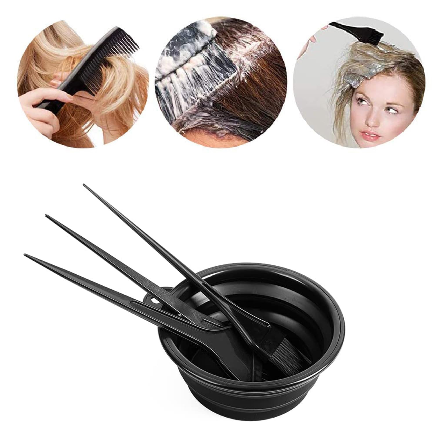 Close up of the professional tint combs and precision brushes from the Kusuvika hair coloring kit.