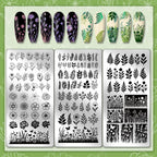 Three-piece set layout of the PH PandaHall floral nail art stencils showcasing the variety of leaf and bush elements.