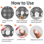 Packaging view of the PH PandaHall authentic imported stainless steel nail stamping plates set for DIY nail decoration.