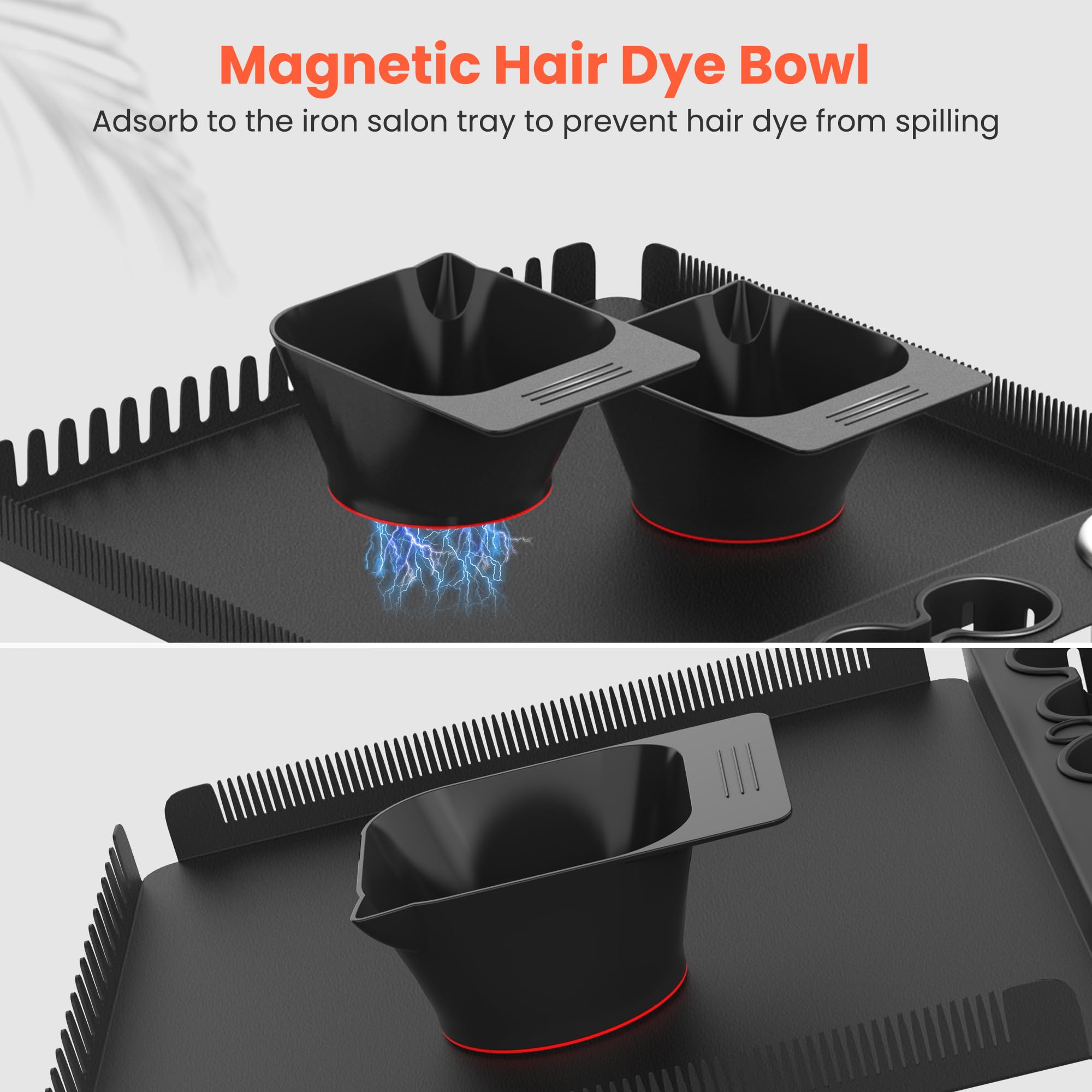 TASALON black plastic salon color bowls showing the powerful magnetic base