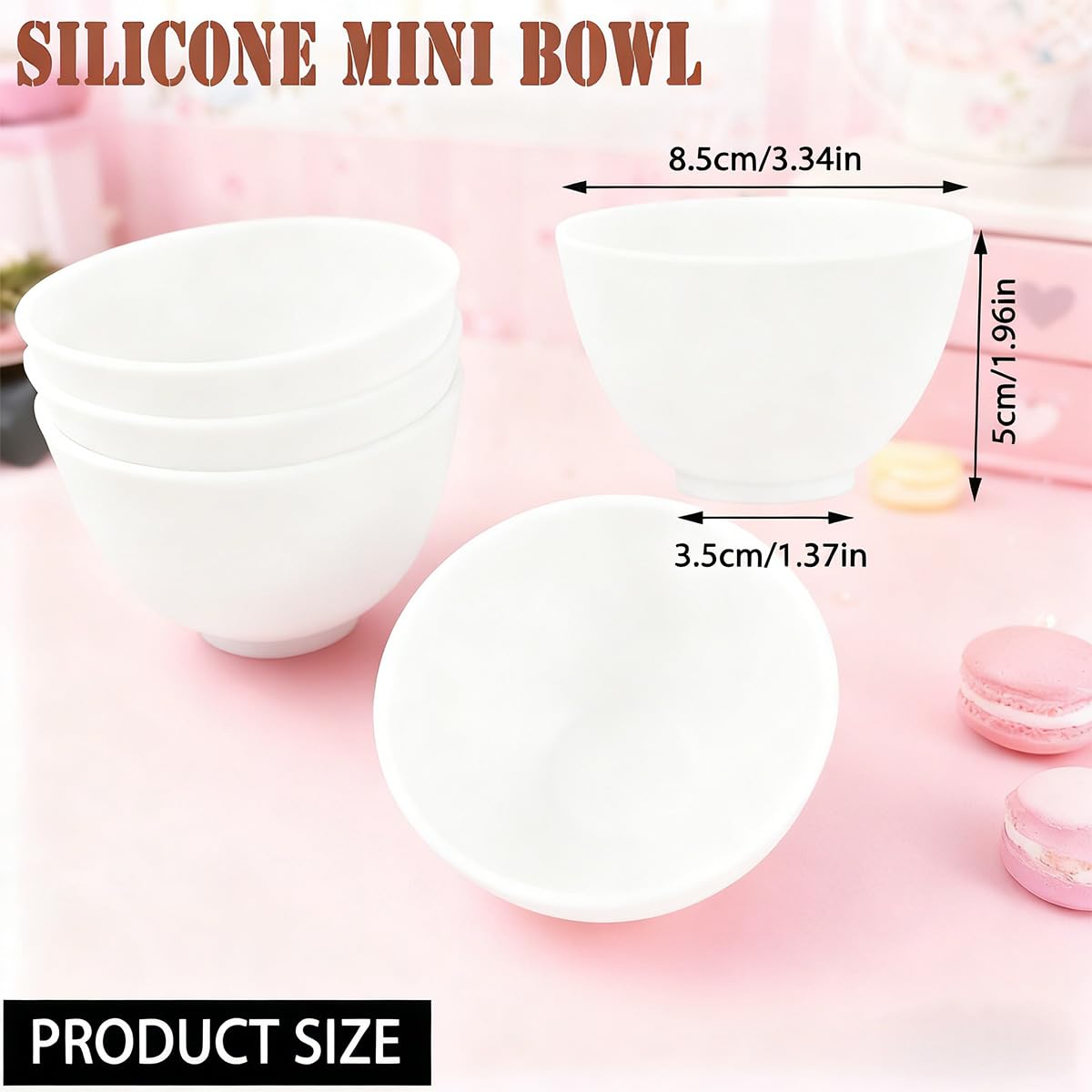 Five white microwaveable silicone skincare bowls stacked together for compact storage.