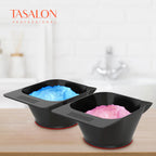 TASALON hair tinting bowls attached securely to a barber station cart tray