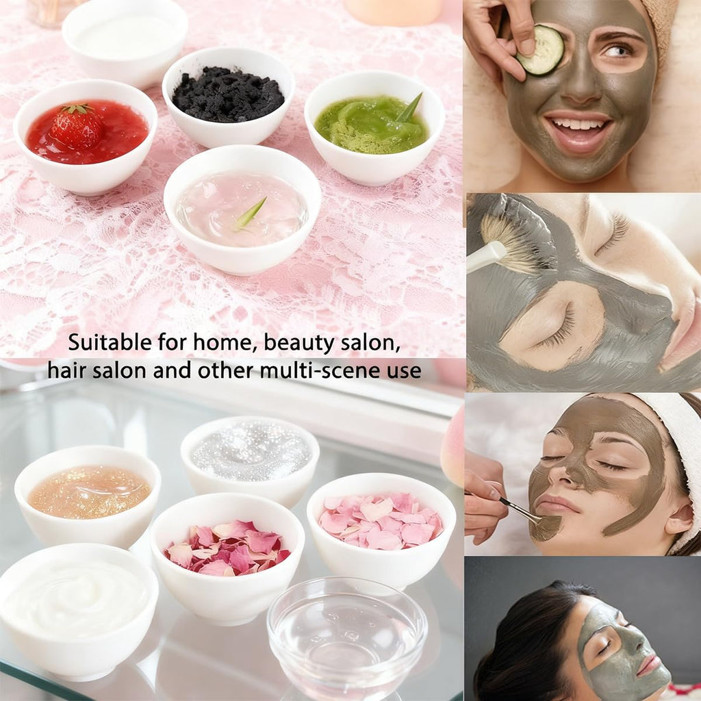 Professional salon setup featuring Healeved white mixing vessels alongside skincare tools.