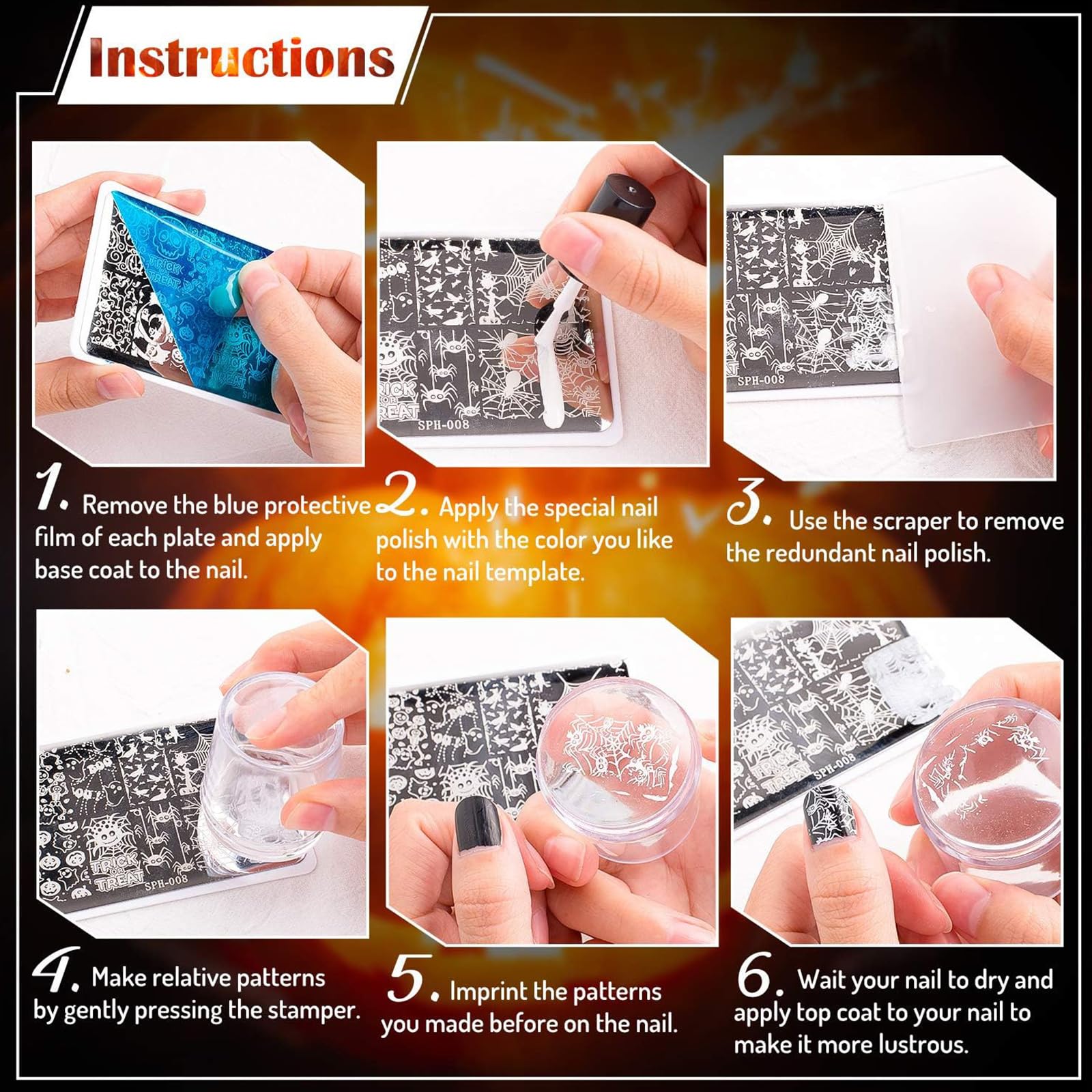 Detailed view of deep etched cow print and rodeo patterns on professional nail plates