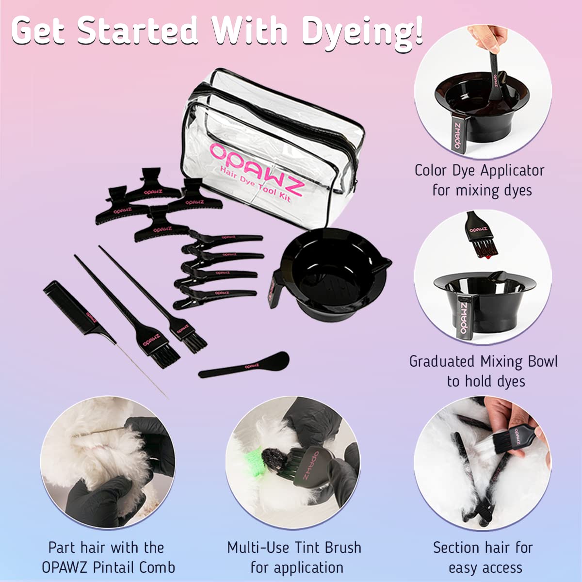 OPAWZ graduated color mixing bowl and multi use tint brushes for accurate hair dye measurement