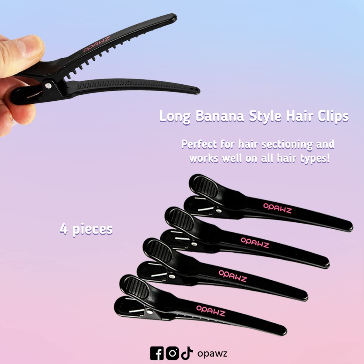 OPAWZ long banana style clips and large sectioning clips for separating hair during coloring