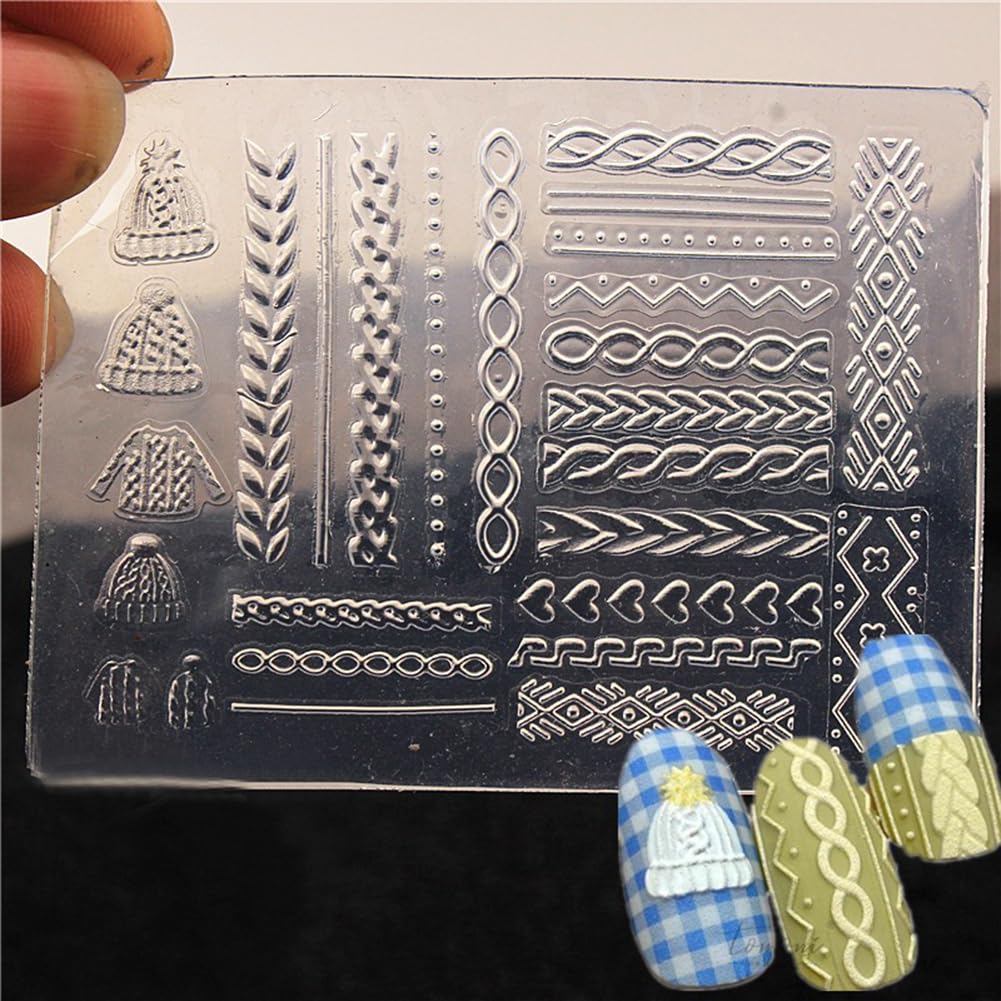 Clear flexible silicone nail template with embossed hat line details