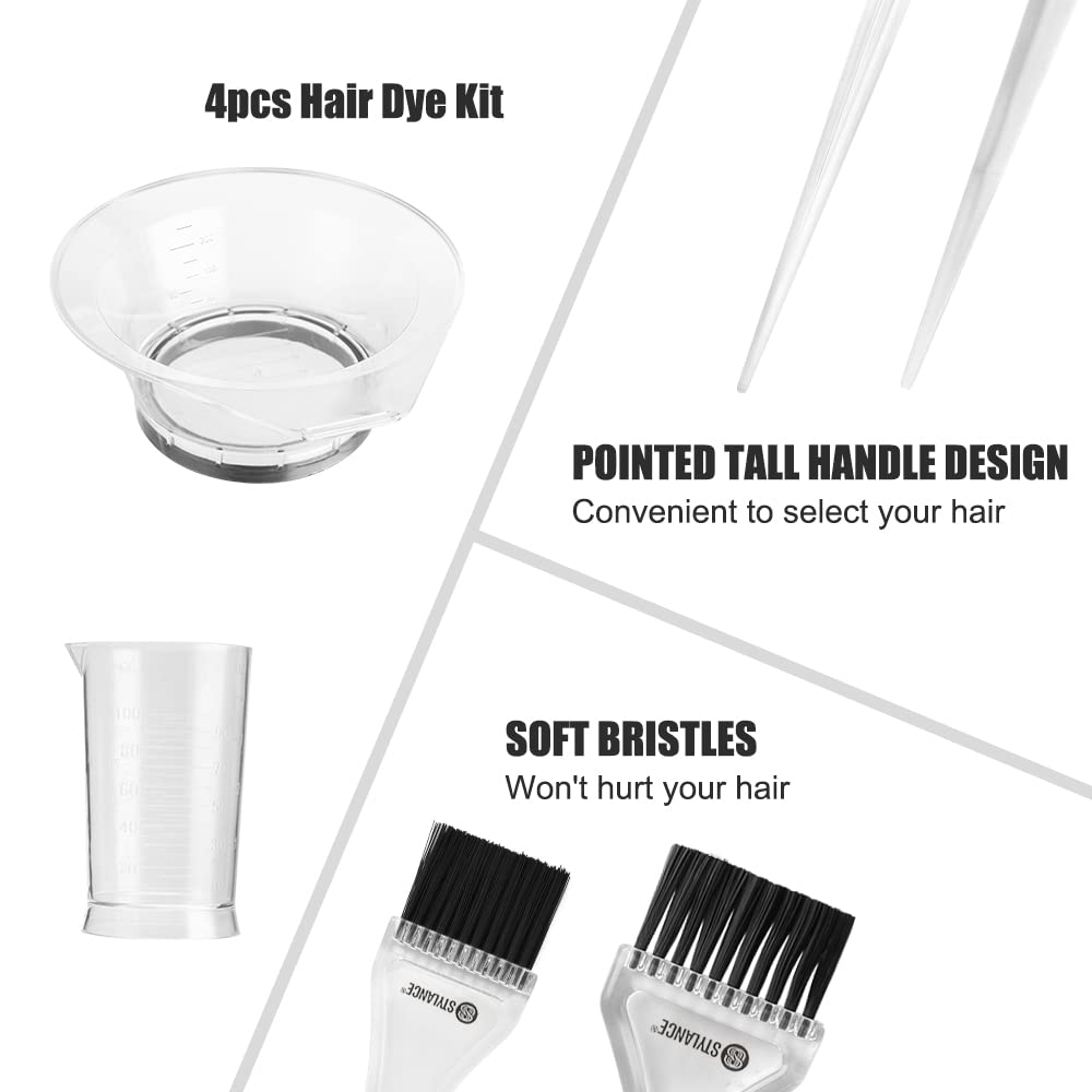 STYLANCE home hair dyeing kit emphasizing the firm nylon bristles on the precision applicator comb.