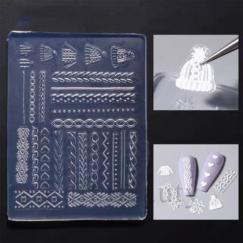 Textured cable knit manicure charms created using 3D gel mold
