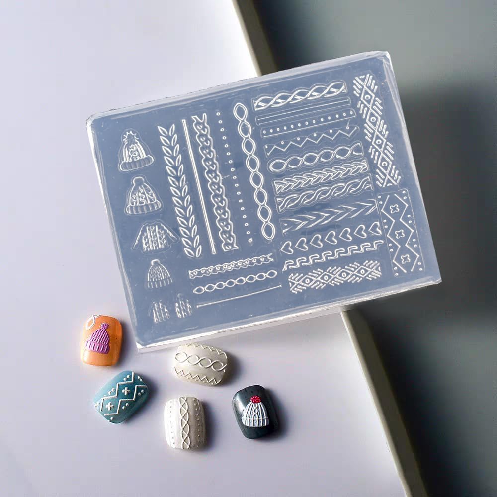 Transparent silicone mold for winter themed embossed nail decorations