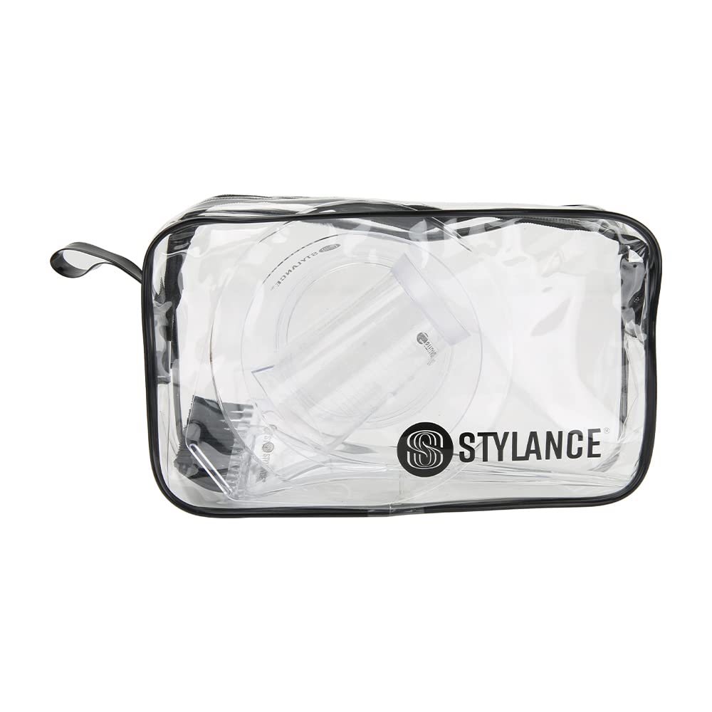 STYLANCE reusable hair dye brush and bowl kit packed inside the included clear storage pouch.