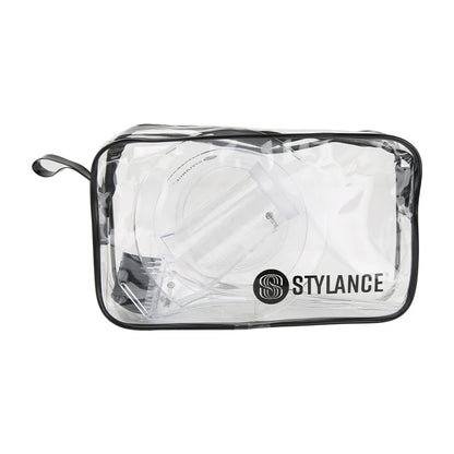 STYLANCE reusable hair dye brush and bowl kit packed inside the included clear storage pouch.