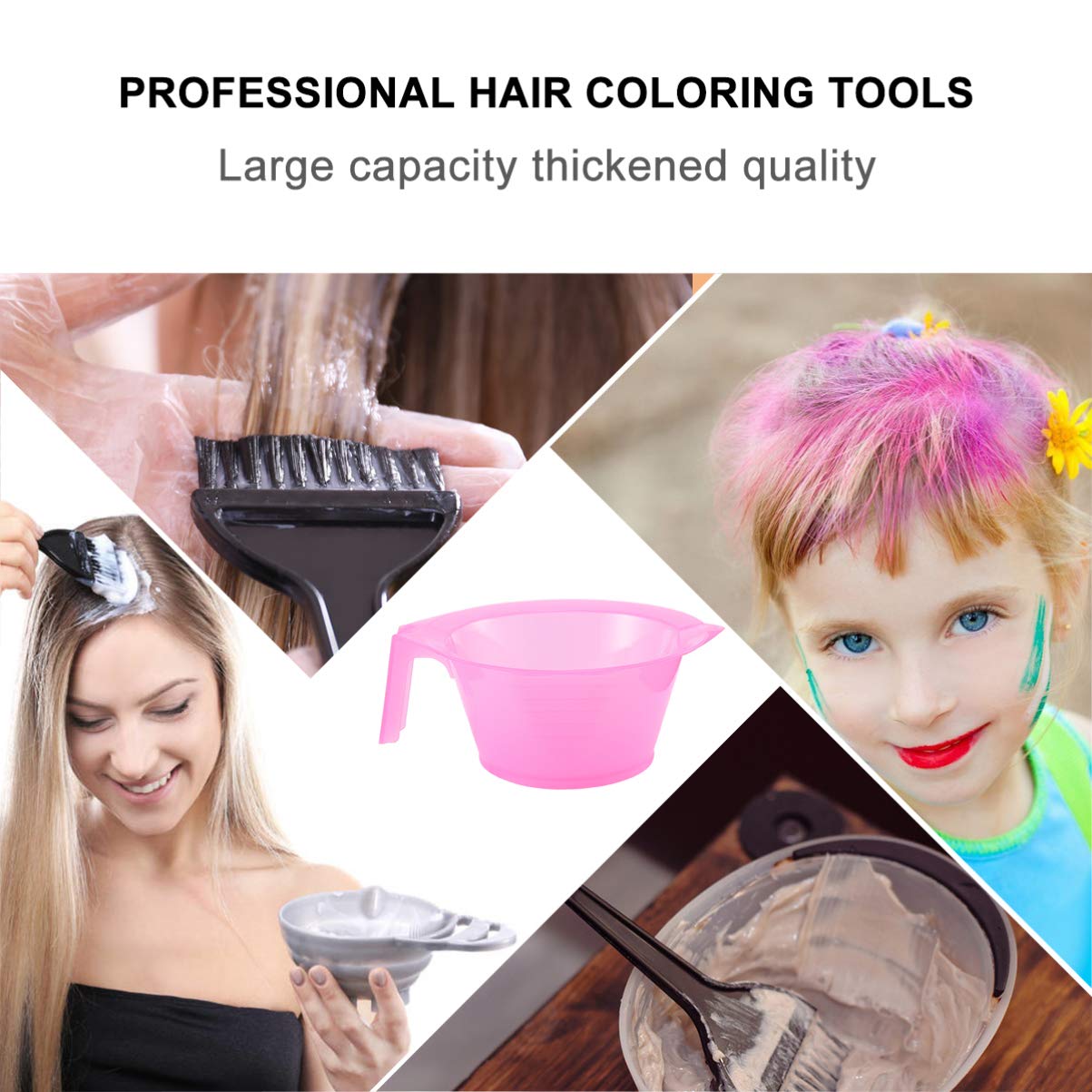 Three piece salon hair dye bowls with ergonomic handles stacked together