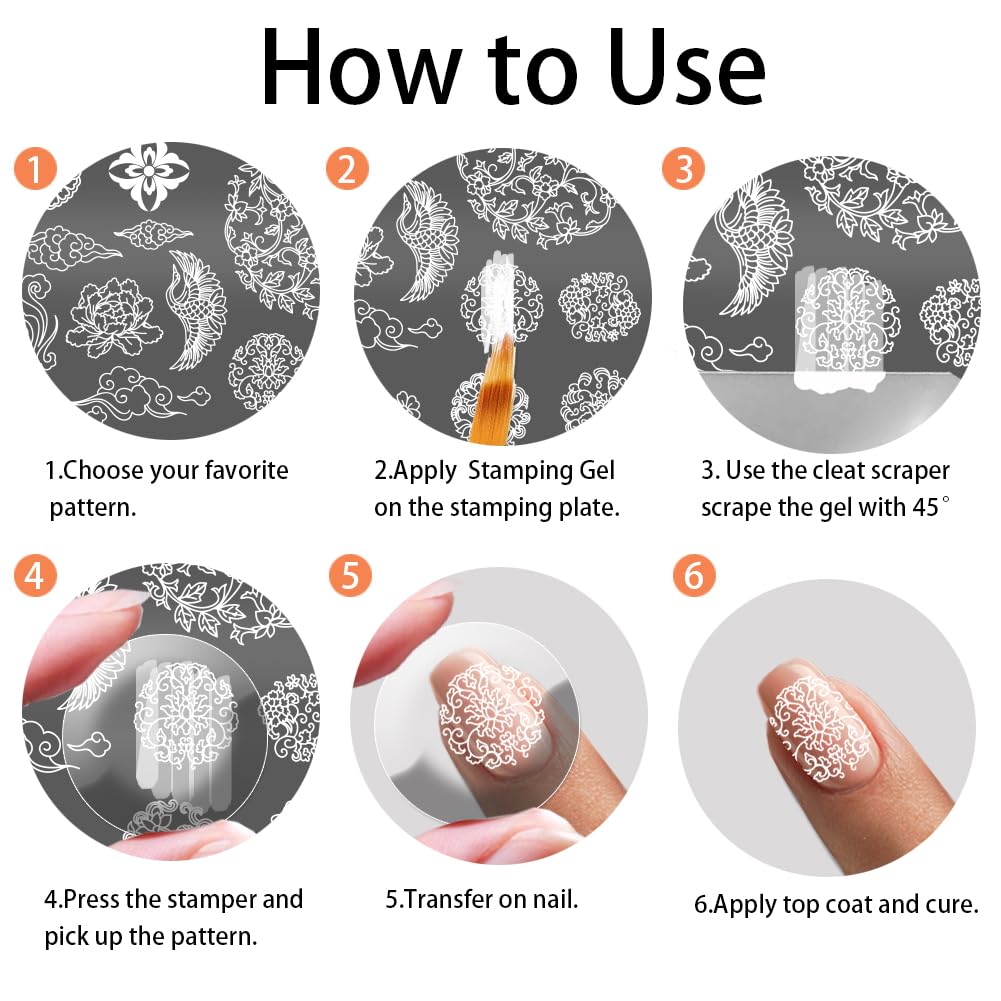 Professional nail salon quality results shown using the PH PandaHall Chinese New Year stencils.