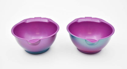 Colortrak Aurora collection stackable bowls showing inner milliliter measurements grid
