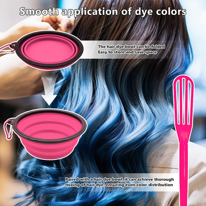 DINTSTYLE tint brushes and sectioning clips demonstrating professional hair styling versatility.