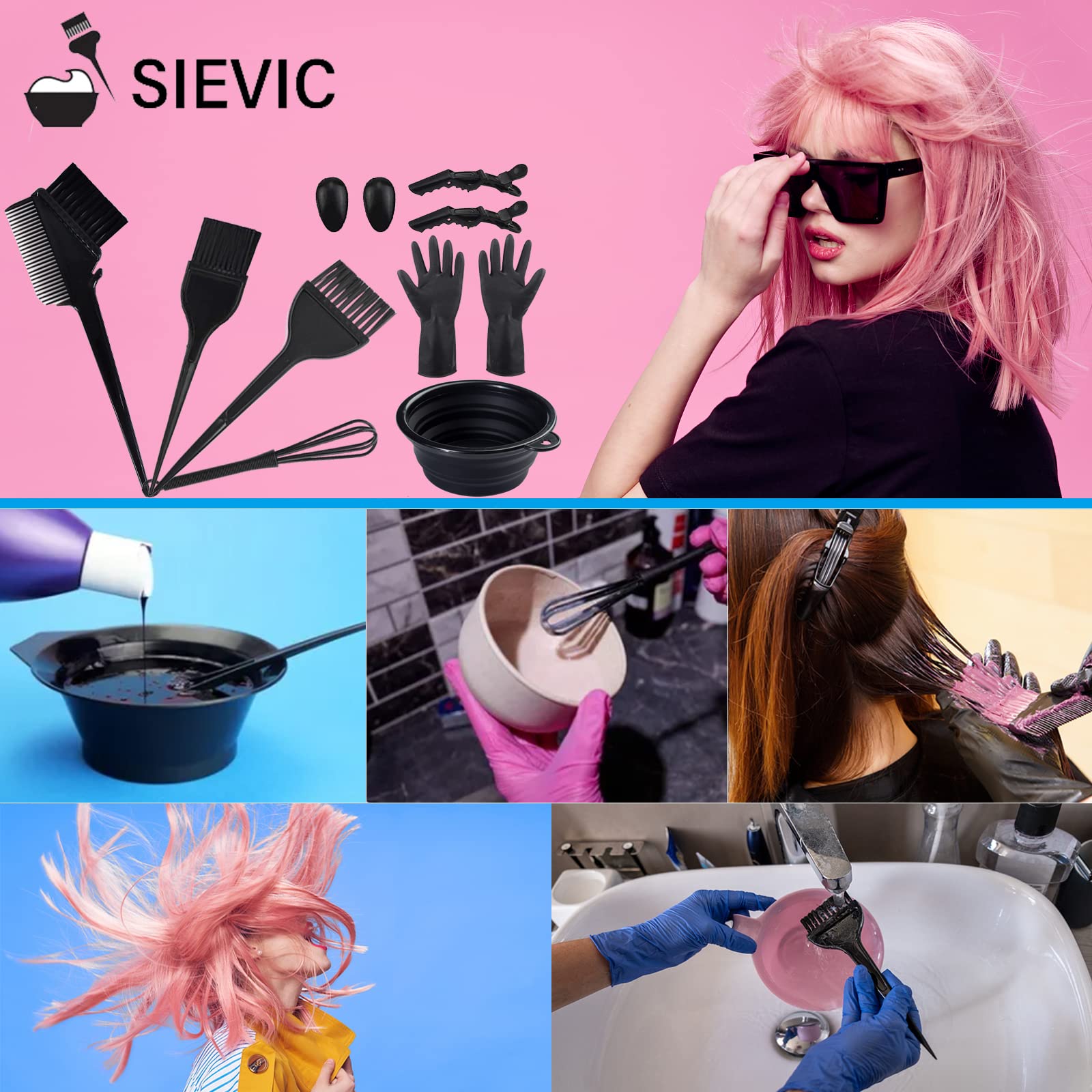 Foldable silicone mixing bowls and chemical-resistant hair dye brushes included in the professional styling kit