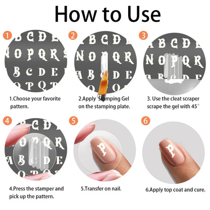 Three piece imported PH PandaHall letter typography plate collection for custom typography nail art styling.